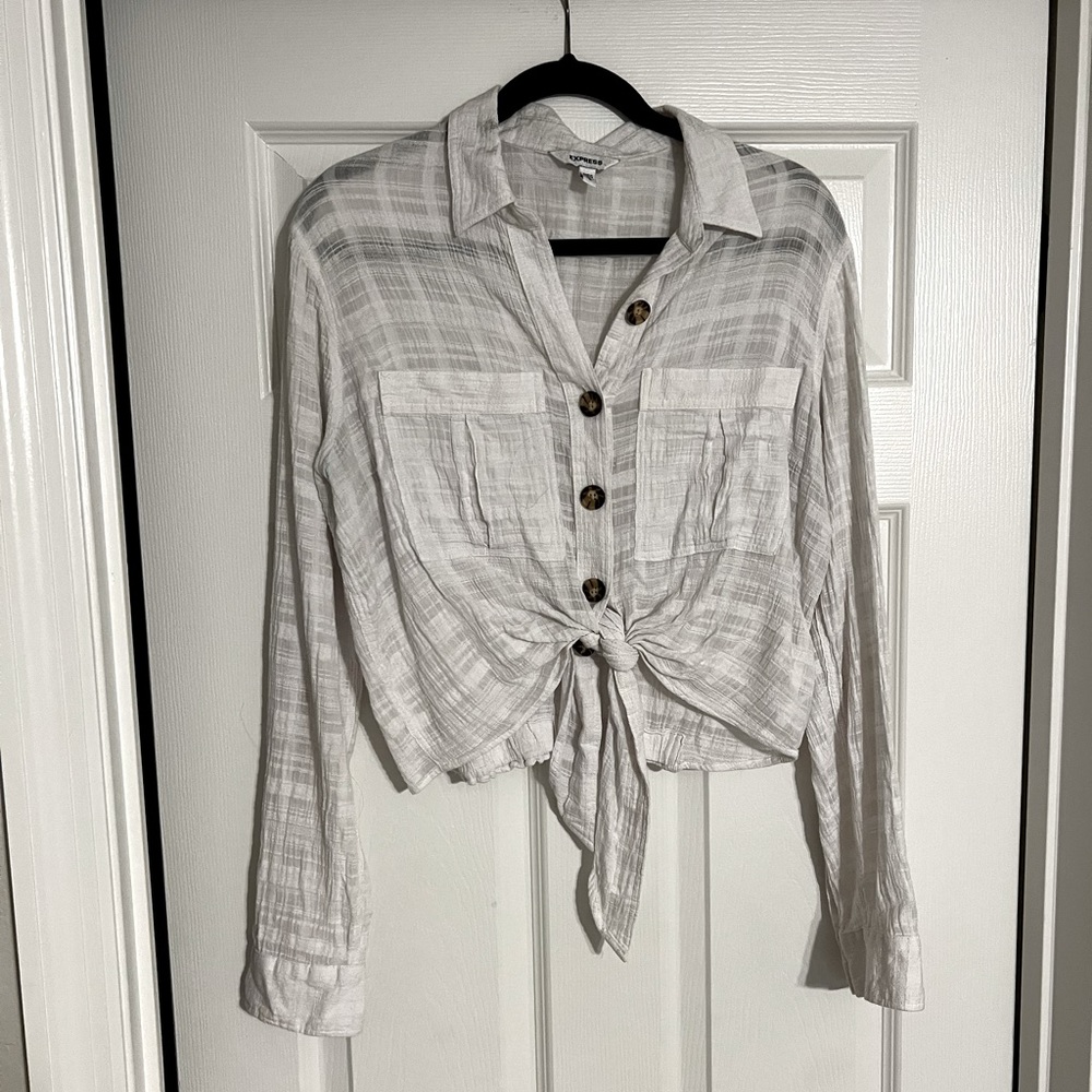 Express long crop button-up